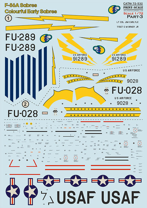 Print Scale 72-532 1/72 F-86A Sabre USAF Early Jets Part 3 72-532 Scale 1/72