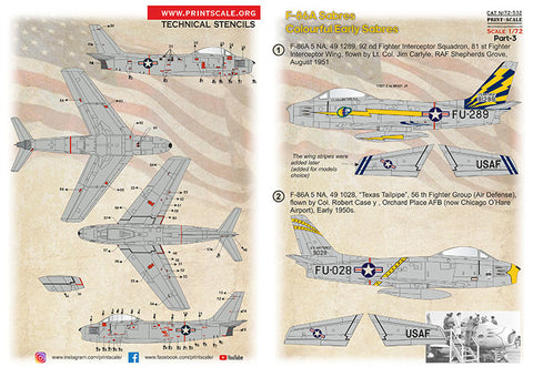 Print Scale 72-532 1/72 F-86A Sabre USAF Early Jets Part 3 72-532 Scale 1/72
