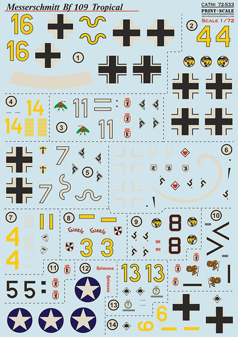 Print Scale 72-533 1/72 Messerschmitt Bf 109 Tropical 72-533 Scale 1/72