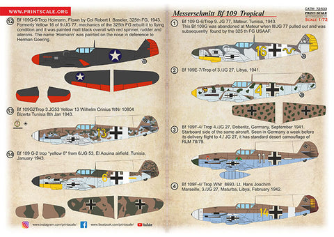 Print Scale 72-533 1/72 Messerschmitt Bf 109 Tropical 72-533 Scale 1/72