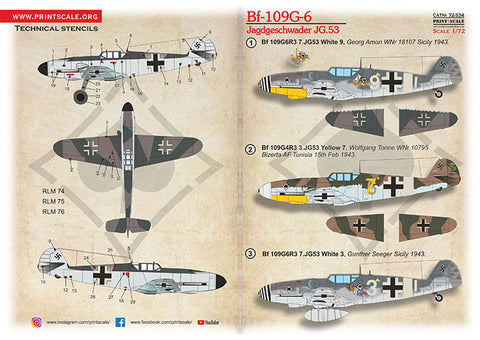 Print Scale 72-534 1/72 Bf 109G-6 Jagdgeschwader JG.53 72-534 Scale 1/72