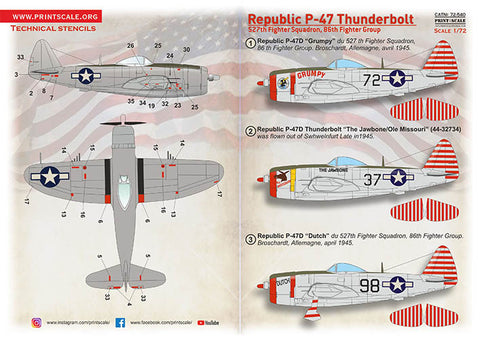 Print Scale 72-540 1/72 Republic P-47 Thunderbolt 72-540 Scale 1/72