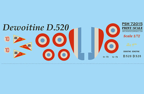 Print Scale PSM72015 1/72 Dewoitine D.520 Painting Mask & Decals PSM72015 Scale 1/72