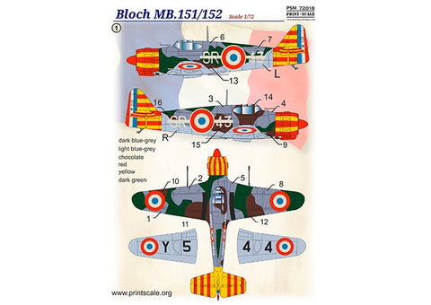 Print Scale PSM72018 1/72 Bloch MB.151/152 Camouflage Painting Mask + Decals 1/72 PSM72018