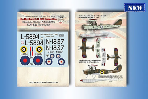 Print Scale PSR72002 1/72 De Havilland D.H.82B Queen Bee 3D Conversion Set Part 1 PSR72002 1/72