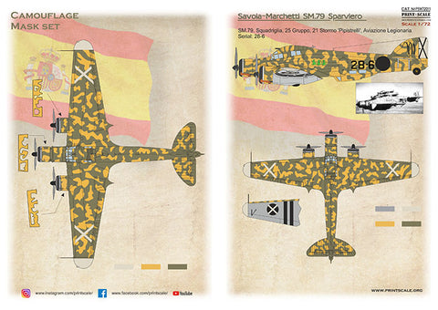 Print Scale PSM72011 1/72 Savoia-Marchetti SM.79 Painting Mask & Decals PSM72011 Scale 1/72