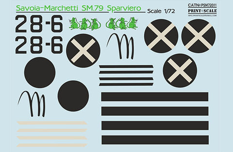 Print Scale PSM72011 1/72 Savoia-Marchetti SM.79 Painting Mask & Decals PSM72011 Scale 1/72