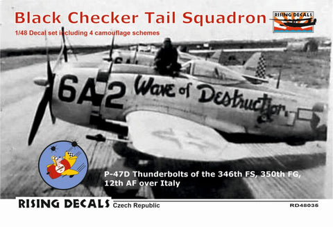 Rising Decals 48-035 1/48 Black Checker Tail Squadron Camouflage schemes and decals for P-47D fighters over Italy (decals for 4 a/c)