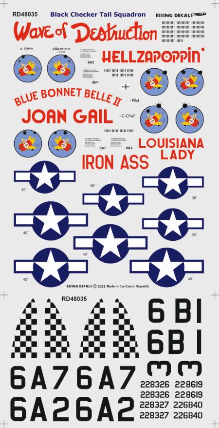 Rising Decals 48-035 1/48 Black Checker Tail Squadron Camouflage schemes and decals for P-47D fighters over Italy (decals for 4 a/c)