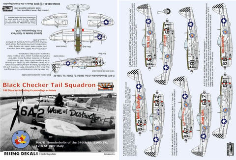Rising Decals 48-035 1/48 Black Checker Tail Squadron Camouflage schemes and decals for P-47D fighters over Italy (decals for 4 a/c)