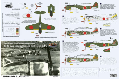 Rising Decals 48-038 1/48 Ki-43 over New Guinea and the Solomons Pt.I (Camouflage schemes and decals for 5 a/c)