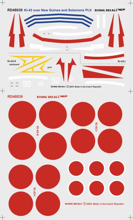 Rising Decals 48-039 1/48 Ki-43 over New Guinea and the Solomons Pt.II (Camouflage schemes and decals for 5 a/c)