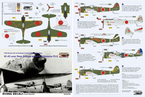 Rising Decals 48-039 1/48 Ki-43 over New Guinea and the Solomons Pt.II (Camouflage schemes and decals for 5 a/c)