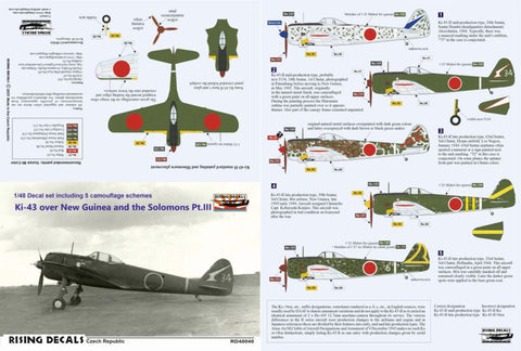 Rising Decals 48-040 1/48 Ki-43 over New Guinea and the Solomons Pt.III (Camouflage schemes and decals for 5 a/c)