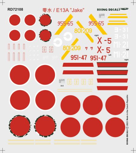 Rising Decals 72-108 1/72 E13A Jake Camouflage schemes and decals for E13A1 floatplanes (decals for 6 a/c)
