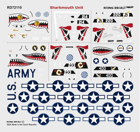 Rising Decals 72-110 1/72 Sharkmouth Unit Camouflage schemes and decals for P-40s of the 51FG over CBI (decals for 6 a/c)