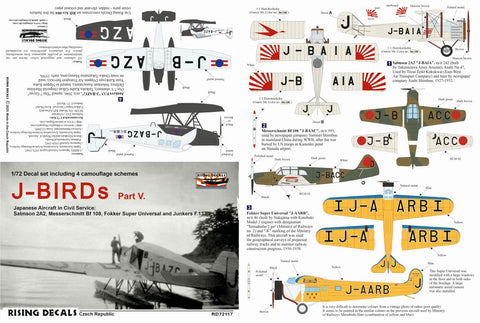 Rising Decals 72-117 1/72 J-BIRDs V. Camouflage schemes and decals for Japanese civil aircraft (decals for 4 a/c)