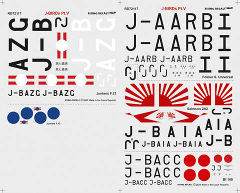 Rising Decals 72-117 1/72 J-BIRDs V. Camouflage schemes and decals for Japanese civil aircraft (decals for 4 a/c)