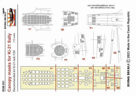 Rising Decals RDM-001 1/72 Canopy mask for Ki-21-I "Sally" (For ICM kit)