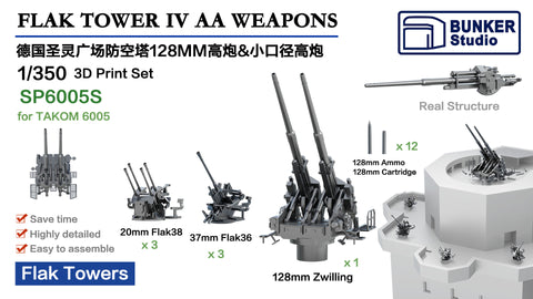 Bunker Studio SP6005S 1/350 Flak Tower IV AA Weapons (for Takom 6005)