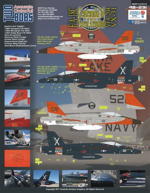 Two Bobs 48-231 1/48 F/A-18C Hornet VFA-204/VX-31 US Navy 100th Anniversary paint scheme