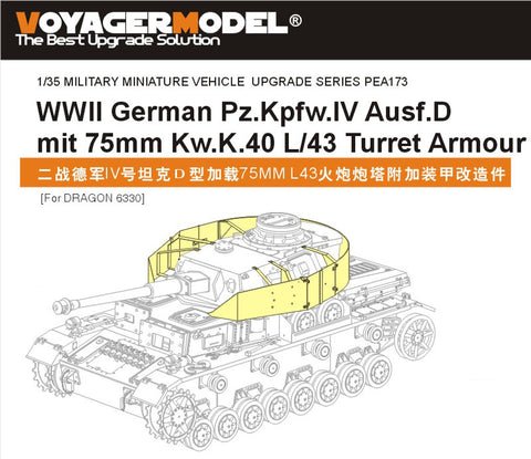 Voyager Model PEA173 1/35 WWII German Panzer IV Ausf. D (75mm Kw.K.40 L/43) with Turret Schürzen (Dragon 6330)