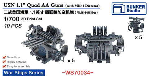 Bunker Studio WS70034 1/700 1.1" Quad AA Guns (with MK44 Director)