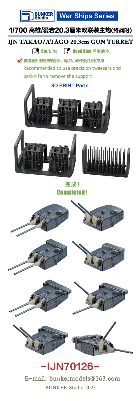 Bunker Studio IJN70126 1/700 Takao/Atago 20.3cm Gun Turrets