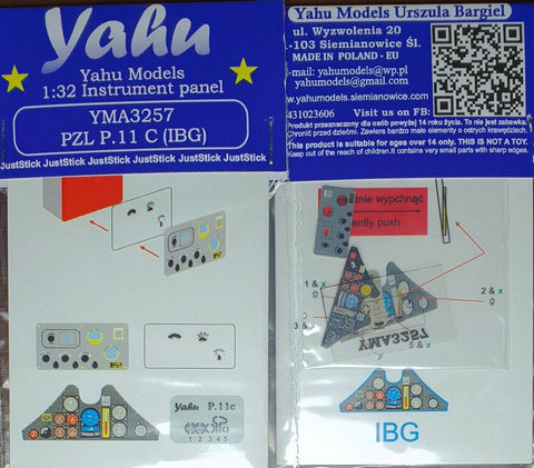 Yahu Models YMA3257 1/32 PZL P.11c Gull-Wing Fighter Instrument Panel (for IBG)