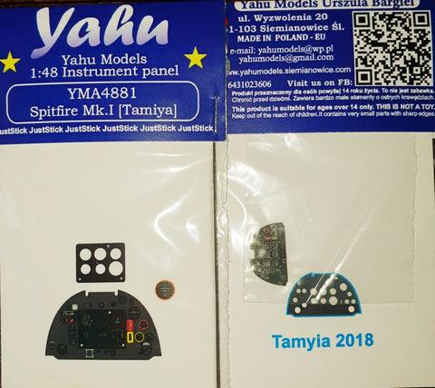 Yahu Models YMA4881 1/48 Spitfire Mk.I Instrument Panel (for Tamiya)