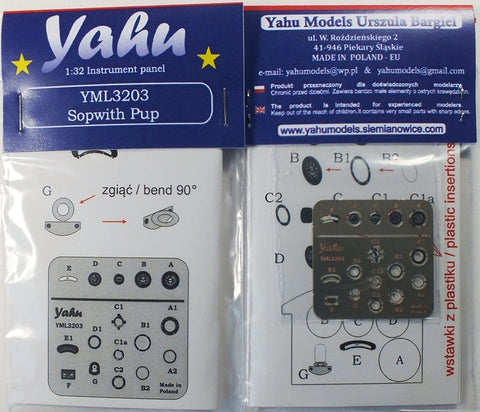 Yahu Models YML3203 1/32 Sopwith Pup Instrument Panel (for Wingnut Wings)