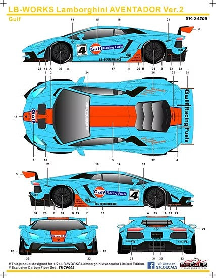 SK Decals SK24205 1/24 LB-WORKS Lamborghini Aventador Ver.2 Gulf (for Aoshima)