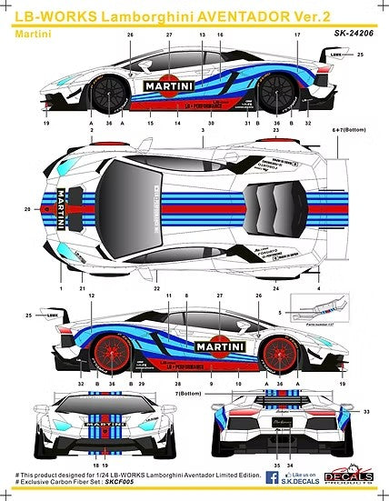 SK Decals SK24206 1/24 LB-WORKS Lamborghini Aventador Ver.2 Martini (for Aoshima)