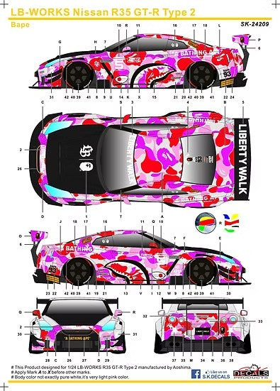 SK Decals SK24209 1/24 LB-WORKS Nissan R35 GT-R Type 2 VAPE (for Aoshima)