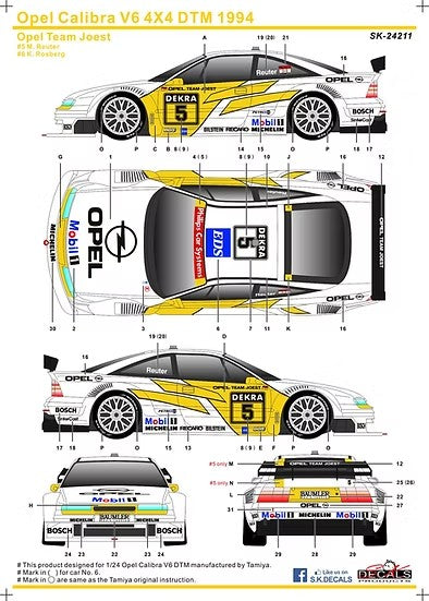 SK Decals SK24211 1/24 Opel Calibra V6 4x4 DTM 1994 – Opel Team Joest (for Tamiya)