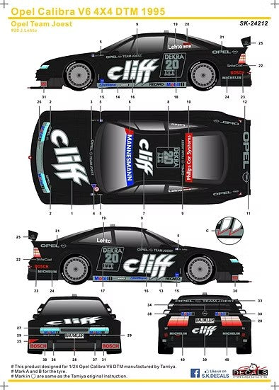 SK Decals SK24212 1/24 Opel Calibra V6 4x4 DTM 1995 – Opel Team Joest (for Tamiya)