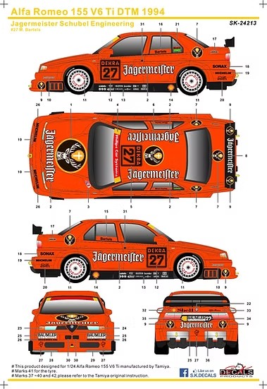 SK Decals SK24213 1/24 Alfa Romeo 155 V6 Ti DTM 1994 Jägermeister – Schubel Engineering (for Tamiya)
