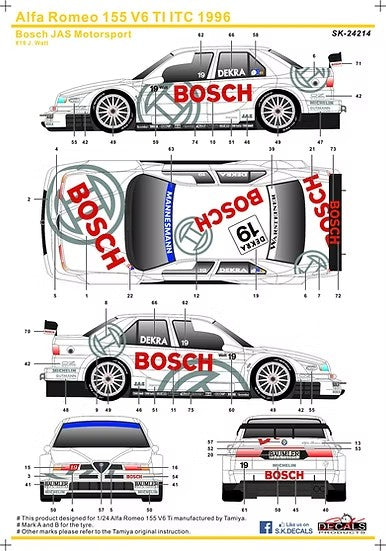 SK Decals SK24214 1/24 Alfa Romeo 155 V6 Ti ITC 1996 Bosch – JAS Motorsport Alfa Romeo (for Tamiya)